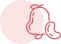 A imagem mostra um ícone simples e estilizado de uma fruta, possivelmente uma pera, com traços finos e contornos em rosa sobre um fundo circular em tom suave.