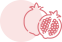 A imagem mostra um ícone estilizado de uma romã, com traços finos e contornos em rosa, sobre um fundo circular suave.